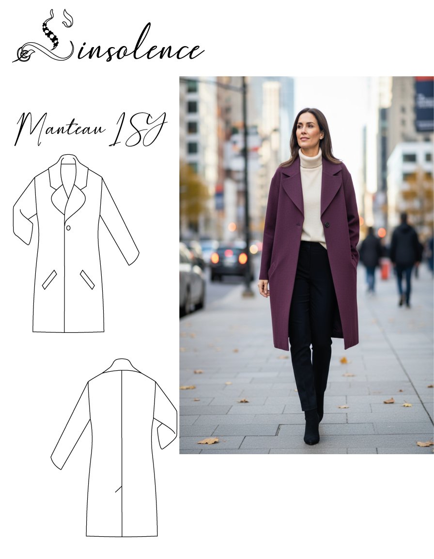 Patron de couture Manteau Isy col tailleur sans doublure